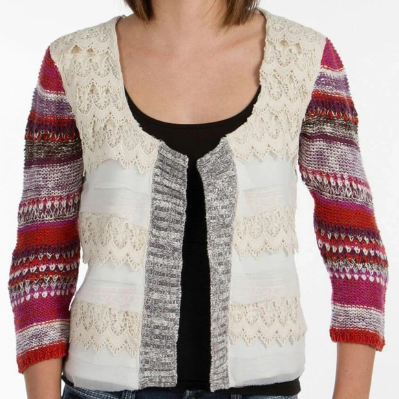 Gimmicks‎ by BKE Pieced Lace Cardigan Sweater sz S - Picture 7 of 8